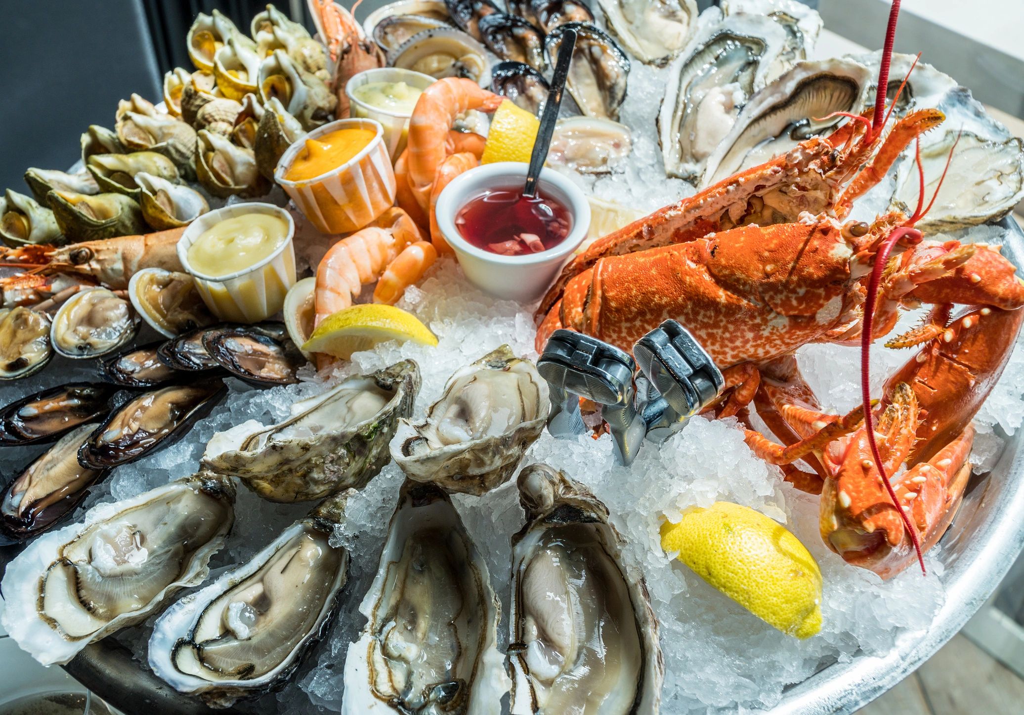 Seafood platter on ice