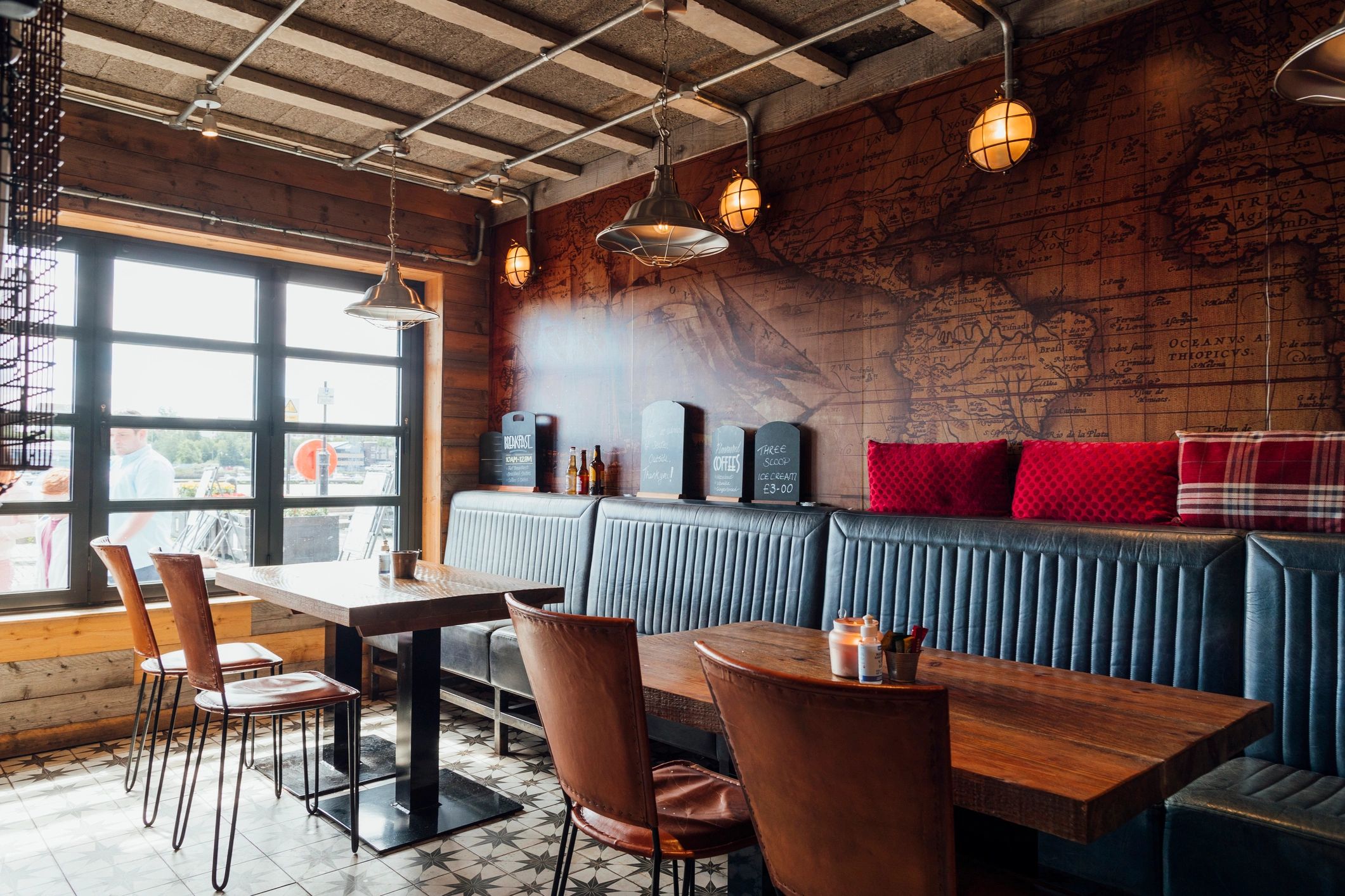 Interior of a seafood restaurant dining room