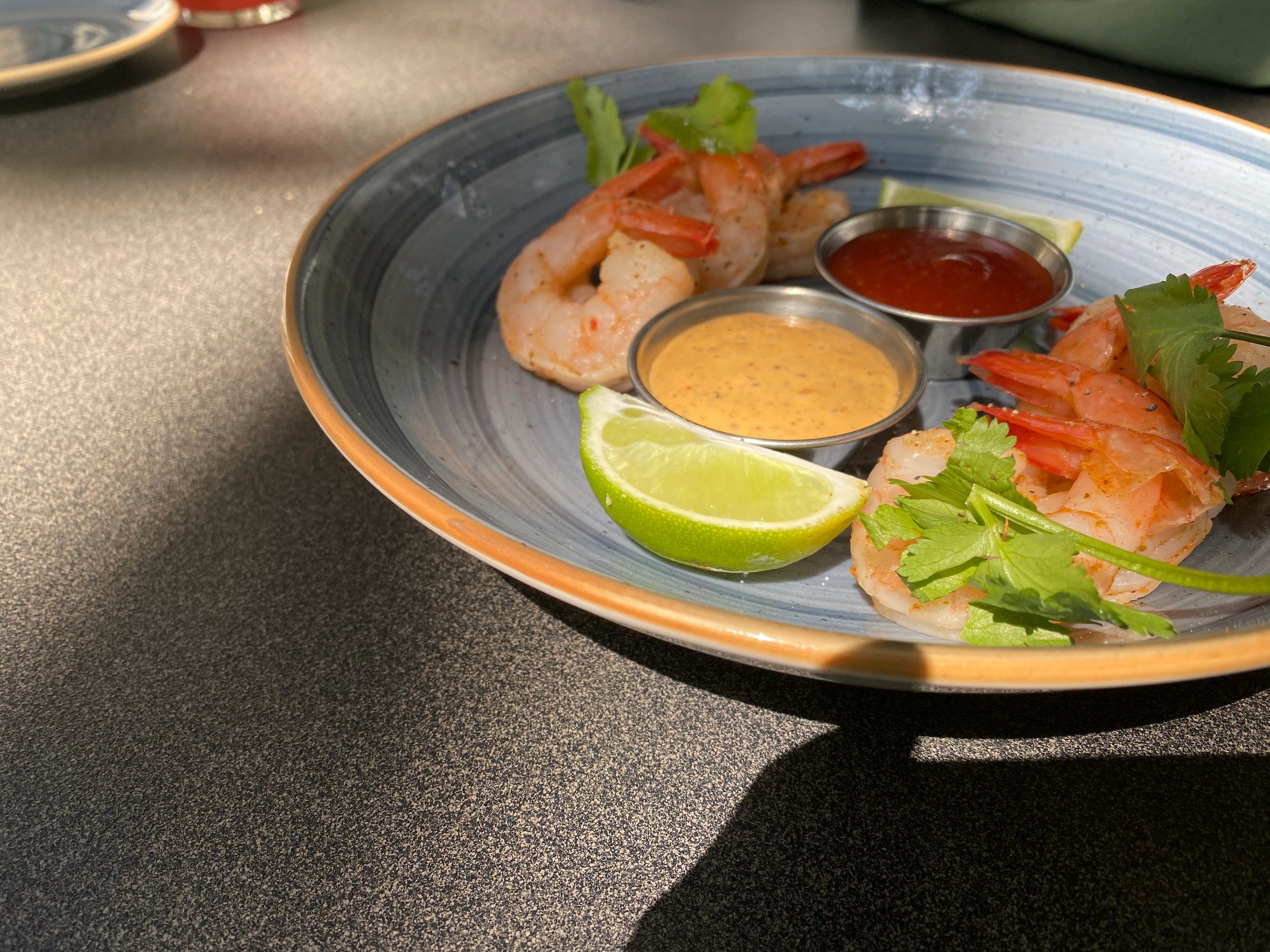 Seafood appetizer plated for service