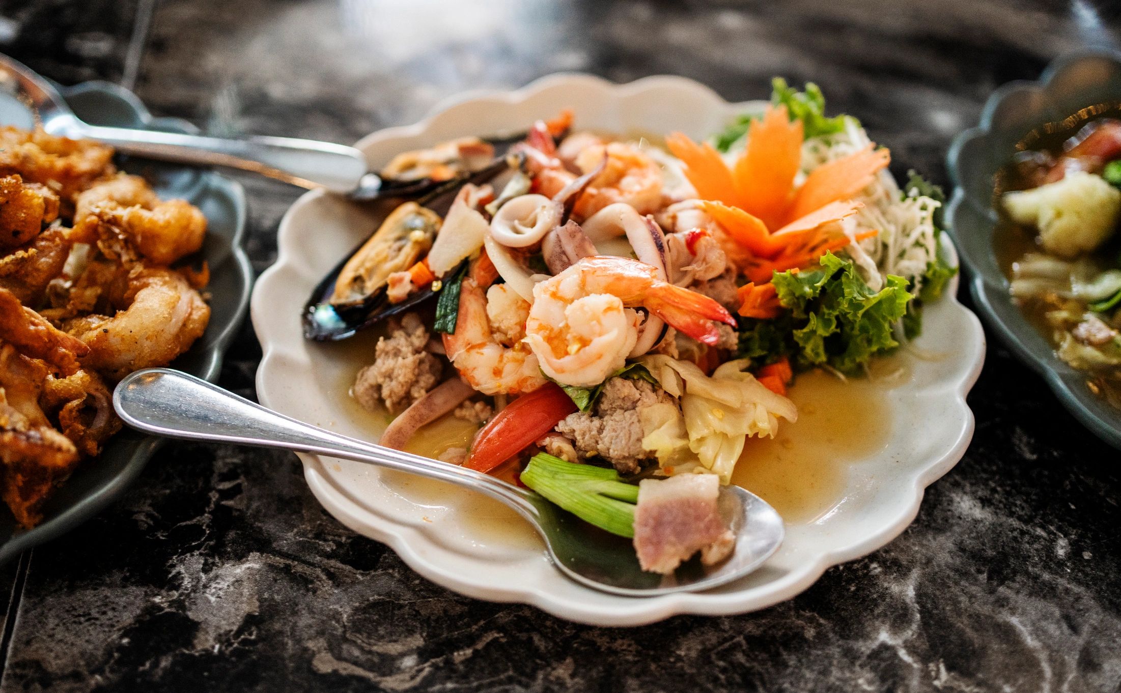 Shrimp noodle dish served at a restaurant